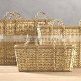 Set of 3 Water Hyacinth Baskets With Thick Handle and Seagrass Rim thumbnail-1