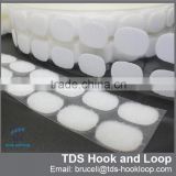 Adhesive back hook and loop dot for industry