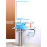 High Quality Tempered Pedestal Glass Sink, Green Color Glass with Stainless Steel Holder