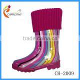 Fancy Stripe Printing Knitting Wool Collar Gumboot