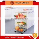 Kitchen Steel Wire Utility Cart Storage 3 Tier Shelf Rolling Wheels Basket thumbnail-1