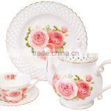New Bone Fine Royal Tea Set Porcelain Tea Cup Set Bone China Dinner Plate Flower Design