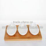 Set of 3 Oval White Ceramic Cereal Soup Mixing Bowls With Bamboo Tray thumbnail-1