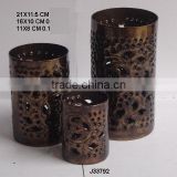 Aluminium votive with hand cut patterns in cylinderical shape antique brass finish available in other finish also