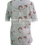 Floral Hand Embroidery Designs Round Collar Short Sleeve With Front Pocket Blouse Tunic Dress thumbnail-2