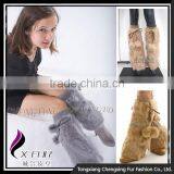 CX-A-14A China Wholesale Ladies Stylish Boot Cuffs Winter Genuine Rabbit Fur Leg Warmer With Balls thumbnail-4