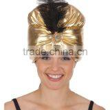 Adult Metallic Gold Truban With Jewel & Black Feather thumbnail-1