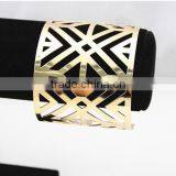 European Golden Exaggerated Wide Metal Hollow Cuff Bangle for Women thumbnail-6