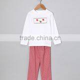 White Smocked Santa Tshirt & Red Gingham Pants Set Boys