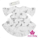 Ruffle Short Front Long Back Casual FAUX SUEDE Baby Dress Printed Father & Bow Headband Kids Designer Frock thumbnail-2