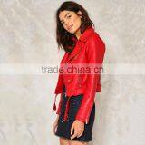 2017 Newest Design Red Winter Windproof Short pu Woman Suit Collar Jacket for Young Girls thumbnail-2