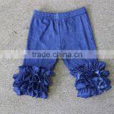 Hot Sale Kids Girl Denim Ruffle Icing Capris Boutique Baby Children Girl Leggings Capri thumbnail-2