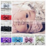 Mommyhome 2016 new arrival kids lace sequin head wraps,turban baby girls hair bows M5062001