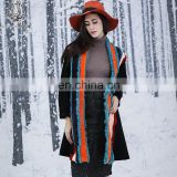 Striped Lamb Fur Woollen Coat Loose Style Sheep Fur Overcoat Ladies Sprips Fur Skirt Jacket