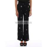 OEM 100%Polyester Floral Embroidered Candy Flared Trousers thumbnail-2