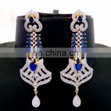 2016 Bollywood style gold plated CZ Earring - Wholesale American Diamond Dangle Earring - Blue CZ stone gift For Her
