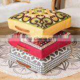 Wholesale India Home Decoration Eco Ottoman Wool Embroidered Floor Cushion Cotton Woven Square Moroccan Pouf thumbnail-2