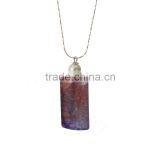 Natural purple square agate slice pendant necklace with silver chain