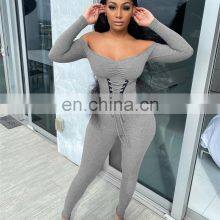 Wholesale Custom Women's Jumpsuit Western Style Autumn and Winter Strapless Eyelet Straps Thread Rompers Pure Cotton thumbnail-5