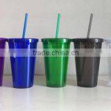 High Quality PS Promotional Water Bottle With Straw thumbnail-1