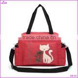 2016 Women Handbags Solid Color Canvas Bag Fashion Ladies Shoulder Bag With Cute Cat Appliques Portable Big Capacity Casual Tote thumbnail-1