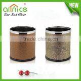 Leatherette Stainless Steel Dustbin/luxury Hotel Supplies/metal Garbage Can