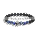 2016 Fashion Gold & Silver Spartan Knight Helmet Lava Stone Beads Bracelet for Men thumbnail-3
