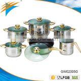 12pcs Green Glass Lid Stainless Steel Milkpot Casserole Frypan Cookware Set