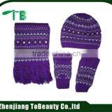Fashion Winter Girls Knit Hat Scarf Gloves Set With Embroidery thumbnail-2
