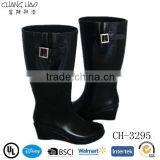 Matte Black Wedge Wellington Boot With Black Buckle