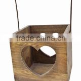 2015 year china supplier FSC hanging Paulownia wooden glass candle holder for family