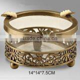 India Vintage Brass Mounted Glass Ashtray, Hand Engraved Bronze Art Nouveau Ashtray Holder For Home Decor thumbnail-2