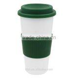 480ml White Plastic Cup With Green Cap And Green Silicone Rim, Wholesale Plastic Disposable Coffee Cups With Lid thumbnail-2