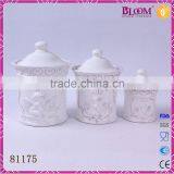 Ceramic White Glazed Tea Coffee Sugar Canister Set thumbnail-1