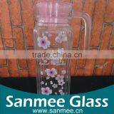 Customized Printing Glass Water Jug With Plastic Pink Lid thumbnail-1