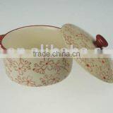 New Stoneware Casserole Handpainted Flower Design thumbnail-1