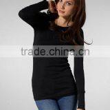 Modal Long Sleeve Raw Edges Band Crew For Women thumbnail-1