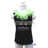 Halloween Lime Green Ruffles Kitty Cat Face Eye Rhinestone Black Tank Top 3M-10Y thumbnail-1