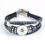 Real Leather Snap Button Bracelets Fit 18mm/20mm Snap Buttons Black Silver Tone Round thumbnail-1
