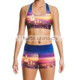 Women Padded Sports Yoga Racerback Athletic Gym Vest Bra Fitness Shorts Set thumbnail-1