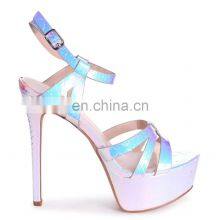 Silver Mermaid Heavy Stiletto Ladies Platform With Gathered Front Straps High Heels Sandals Shoes Ladies Bridal Footwear Shoe thumbnail-1