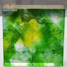 Lost-Wax Casting Pate de Verre Crystal Glass Liuli Leaf Sculpture Wall Relief thumbnail-3
