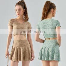 Leopard Print Tennis Golf Shirt 2-In-1 Mini Skirt Suit Set Women Outdoor Sports Wear Baseball Uniform 2 Pcs Gym Fitness Clothes thumbnail-1