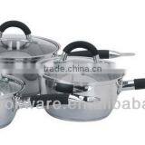 6Pcs Stainless Steel Cooking Pot With Black Silicon Handle