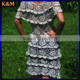2016 Newest Handmade Crocheted Women Dress Cotton Gray Summer thumbnail-4