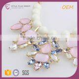 N74316I06 STYLE PLUS Pink White Gold Plate Chain Necklace Jewelry Imitation Crystal Beads Necklace Jewelry Set thumbnail-3