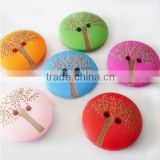 Mixed Color Wooden Buttons for Children Flat Round Tree of Life Pattern Design Button(FNA13UU)