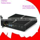 New Design Skylake 6th Generation Fanless Mini PC i7 6500u 6600 Support Windows 4G RAM 500G HDD