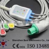 Compatible GE Monitor ECG 3 Lead Cable and Leadwires IEC Snap