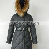 Women Real Raccoon Fur Hood Diamond Puffy Quilted Thick Long Down Coat